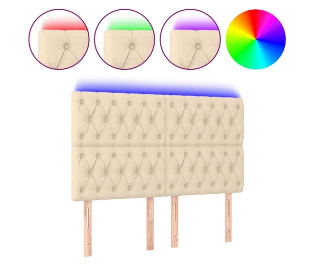 Vidaxl cabeceira cama c/ luzes led tecido 144x7x118/128 cm cor creme