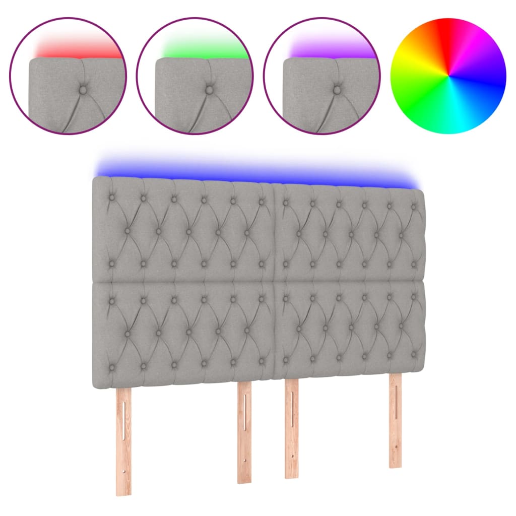 Vidaxl cabeceira cama c/ luzes led tecido 160x7x118/128cm cinza-claro