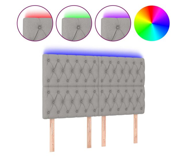 Vidaxl cabeceira cama c/ luzes led tecido 160x7x118/128cm cinza-claro