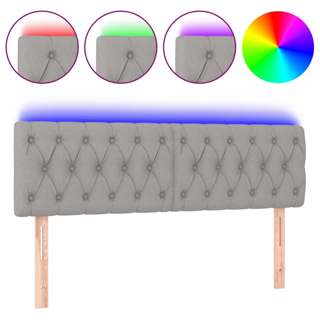 Vidaxl cabeceira de cama c/luzes led tecido 160x7x78/88 cm cinza-claro
