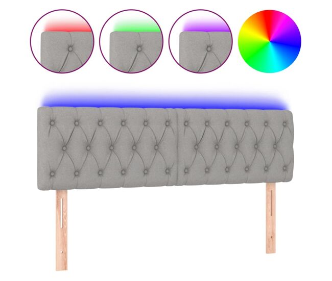 Vidaxl cabeceira de cama c/luzes led tecido 160x7x78/88 cm cinza-claro