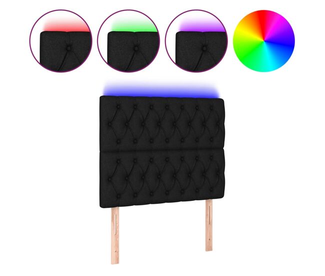 Vidaxl cabeceira de cama c/ luzes led tecido 100x7x118/128 cm preto