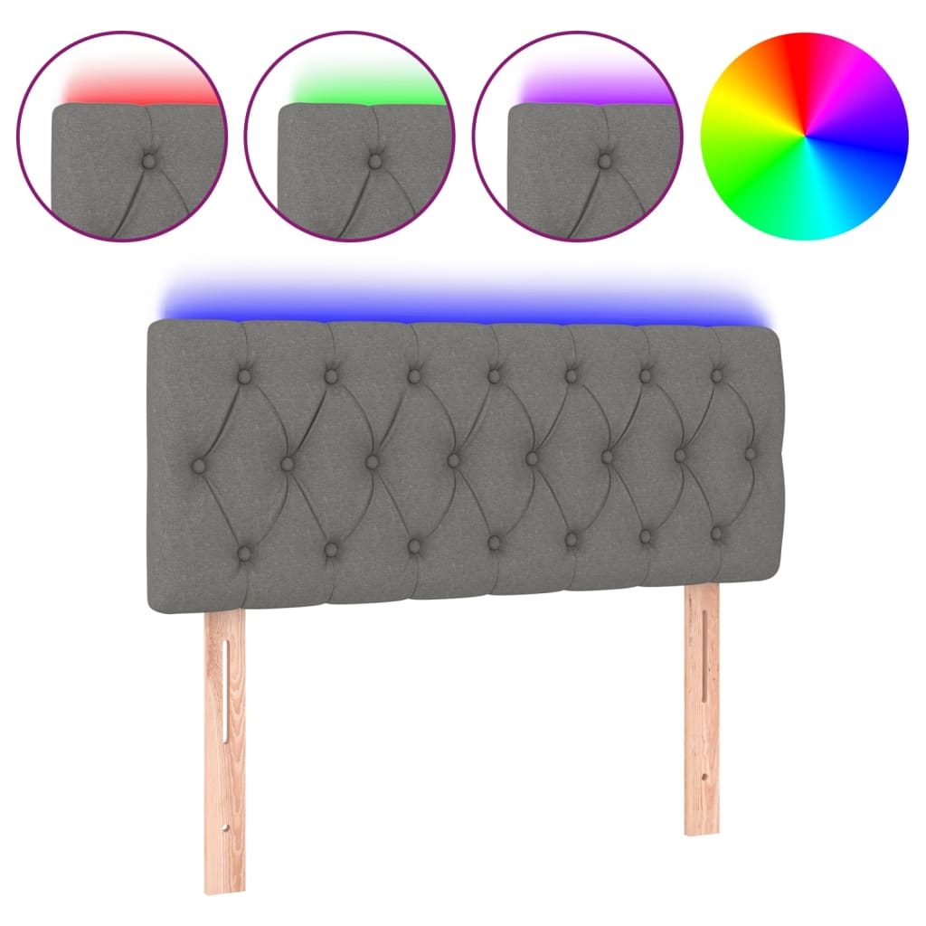 Vidaxl cabeceira cama c/ luzes led tecido 100x7x78/88cm cinza-escuro