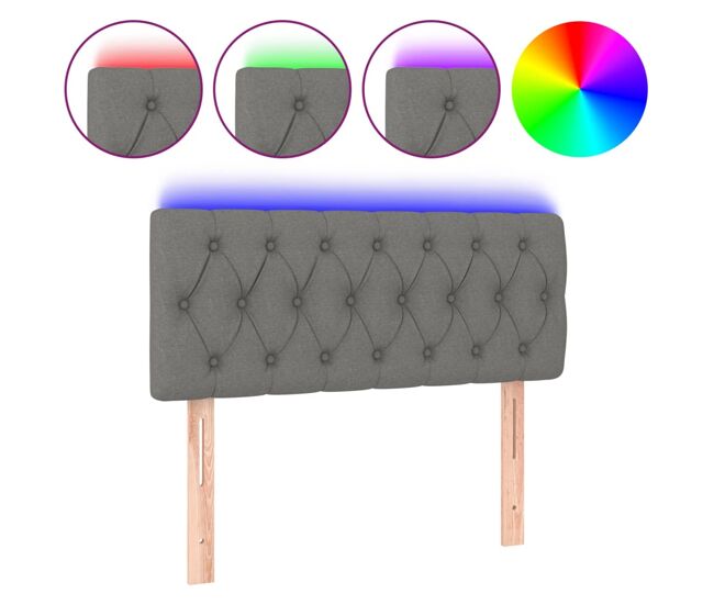 Vidaxl cabeceira cama c/ luzes led tecido 100x7x78/88cm cinza-escuro