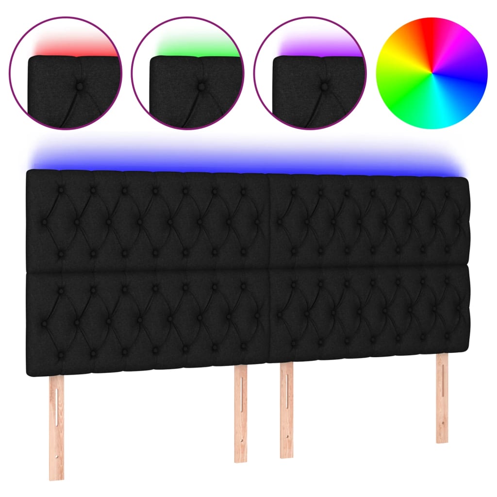 Vidaxl cabeceira de cama c/ luzes led tecido 180x7x118/128 cm preto