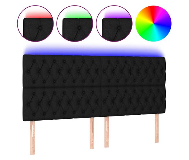 Vidaxl cabeceira de cama c/ luzes led tecido 180x7x118/128 cm preto