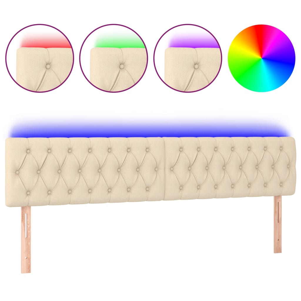Vidaxl cabeceira de cama c/ luzes led tecido 180x7x78/88 cm cor creme