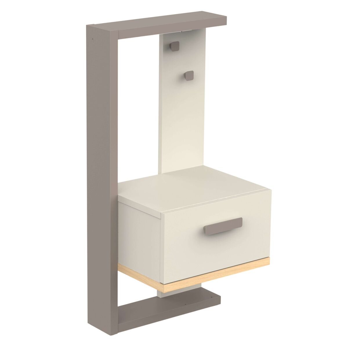 Miroytengo Mesa De Cabeceira Camillia Youth 1 Gaveta 2 Ganchos Carvalho Vicenza, Cinza E Cor Argila Feita De Melamina Multicor