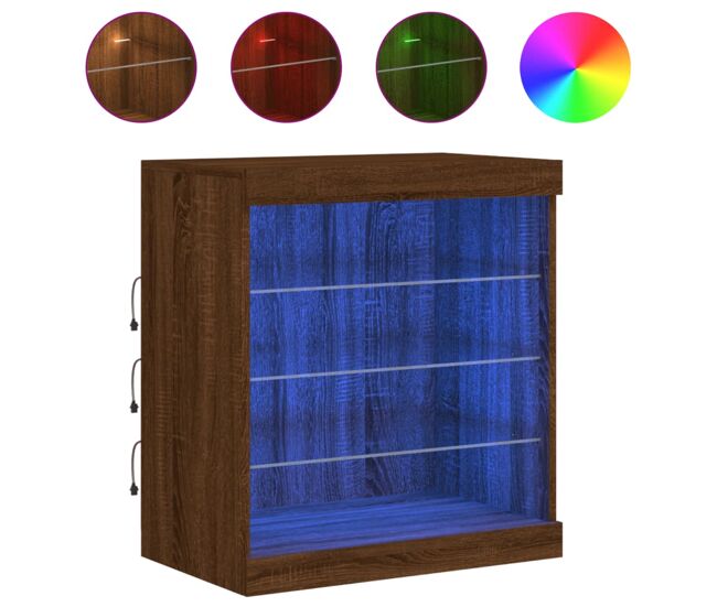 Vidaxl aparador com luzes led 60,5x37x67 cm carvalho castanho