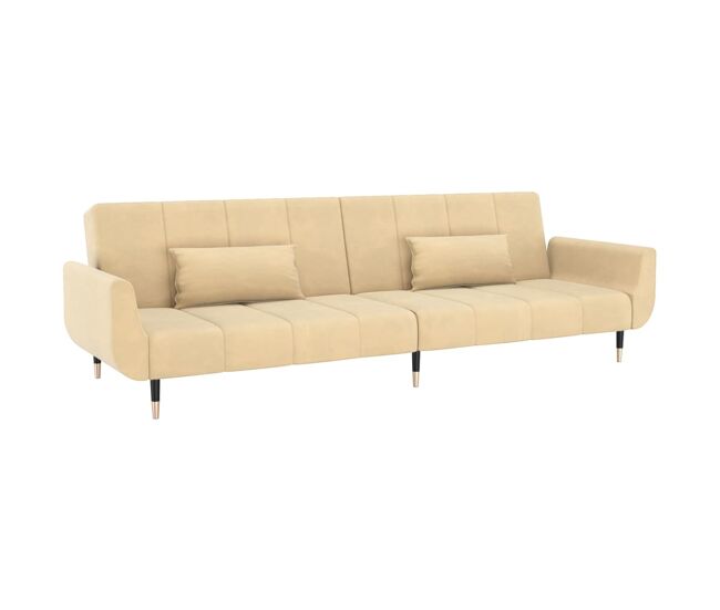 Vidaxl sofá-cama 2 lugares com duas almofadas veludo cor creme