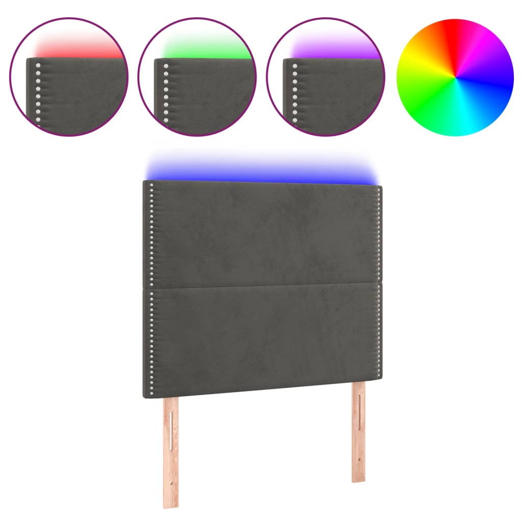 Vidaxl cabeceira de cama c/ led veludo 80x5x118/128 cm cinza-escuro