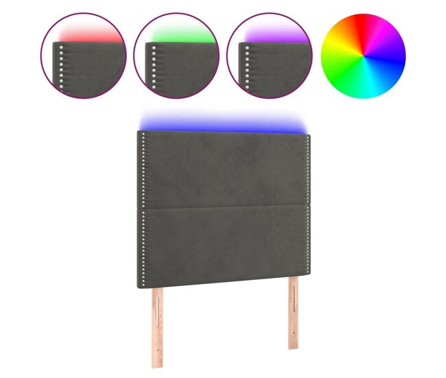 Vidaxl cabeceira de cama c/ led veludo 80x5x118/128 cm cinza-escuro