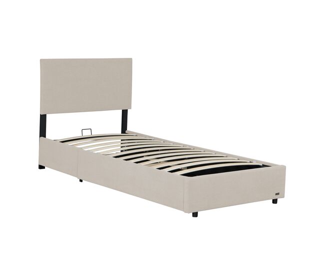 Cama estofada juva cord com estrutura de ripas 90x200 cm - bege corium