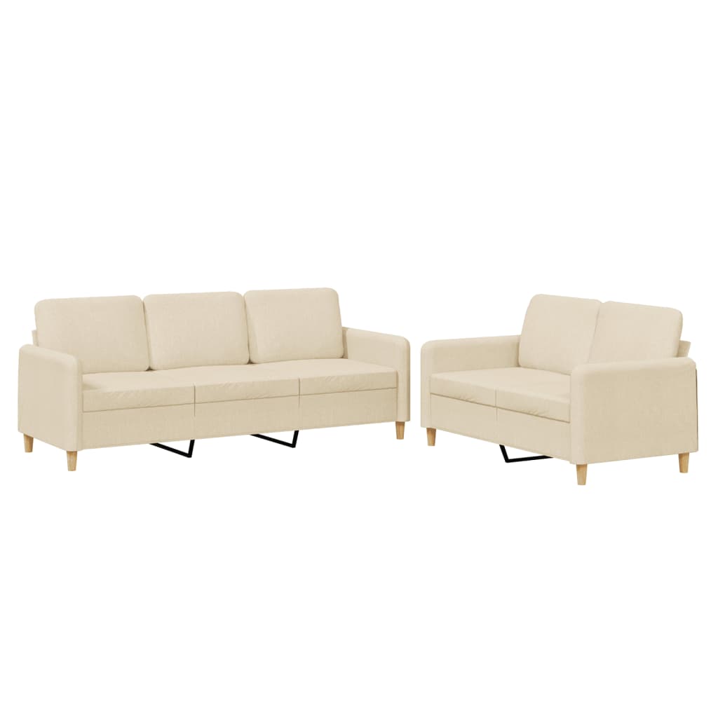 Vidaxl 2 pcs conjunto de sofás com almofadões tecido cor creme