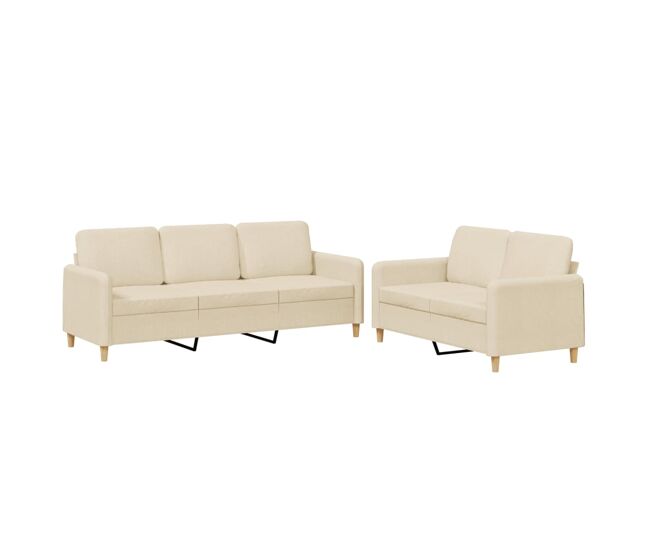 Vidaxl 2 pcs conjunto de sofás com almofadões tecido cor creme