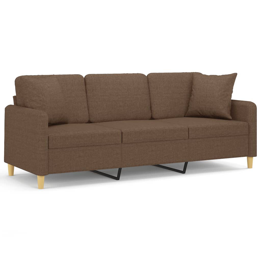 Vidaxl sofá 3 lugares + almofadas decorativas 180 cm tecido castanho
