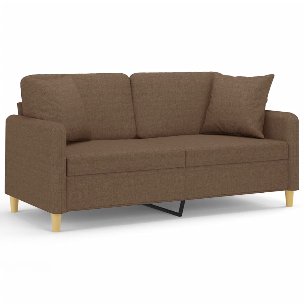 Vidaxl sofá 2 lugares + almofadas decorativas 140 cm tecido castanho