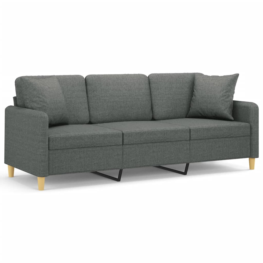 Vidaxl sofá 3 lugares + almofadas decoração 180 cm tecido cinza-escuro