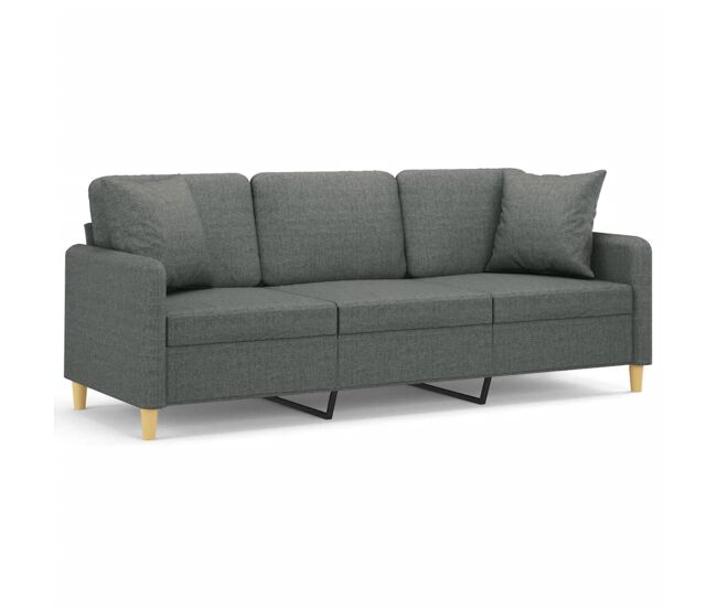 Vidaxl sofá 3 lugares + almofadas decoração 180 cm tecido cinza-escuro