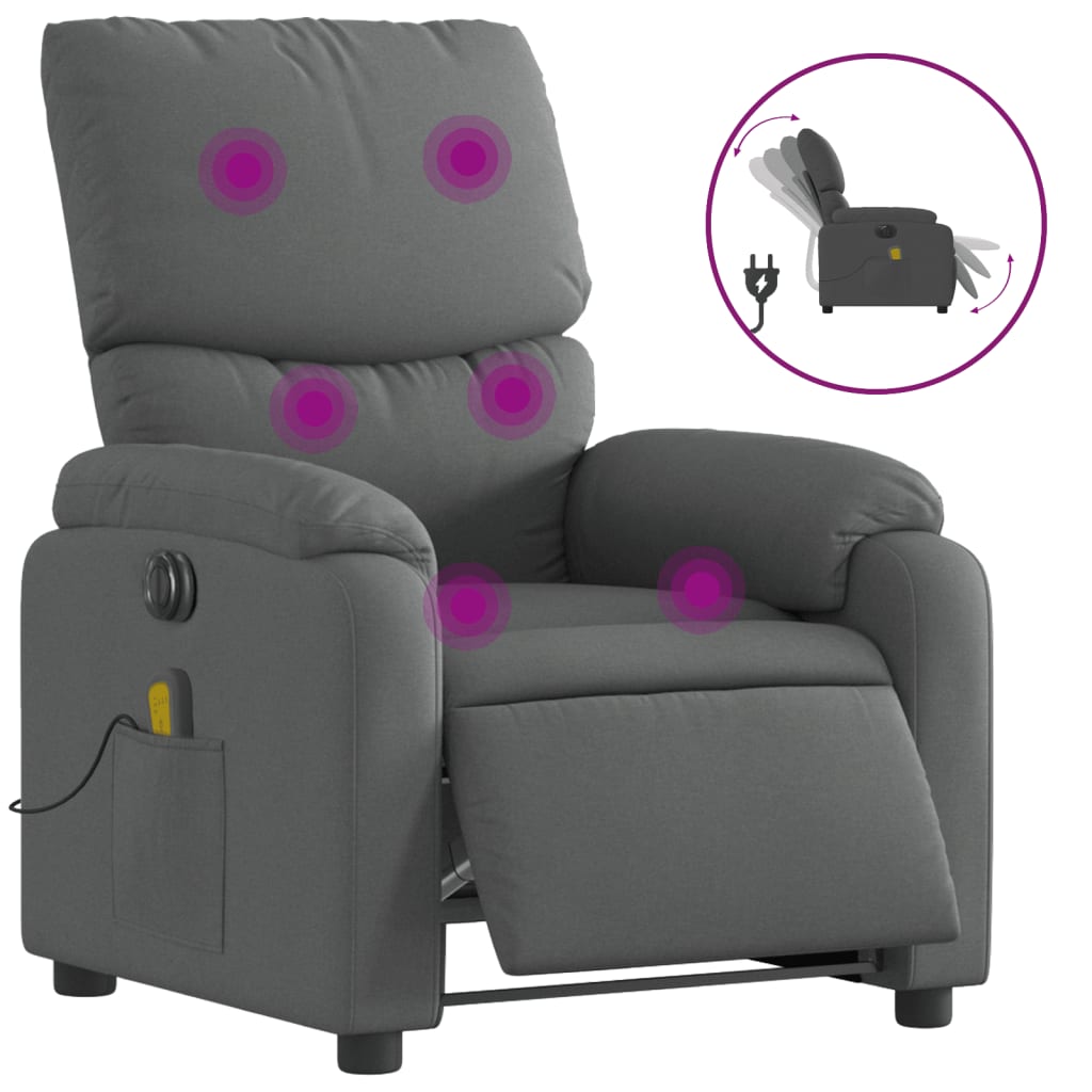 Vidaxl poltrona reclinável de massagens elétrica tecido cinza-escuro
