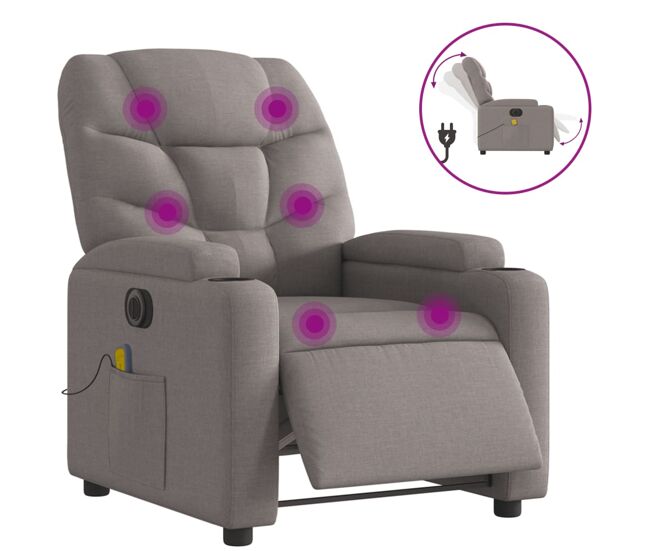 Vidaxl poltrona reclinável massagens elétrica tecido cinza-acastanhado