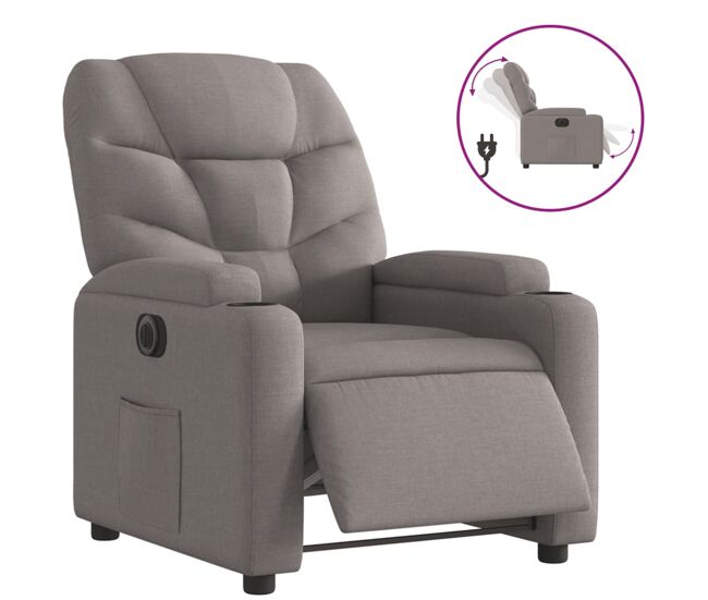 Vidaxl poltrona elétrica reclinável tecido cinzento-acastanhado