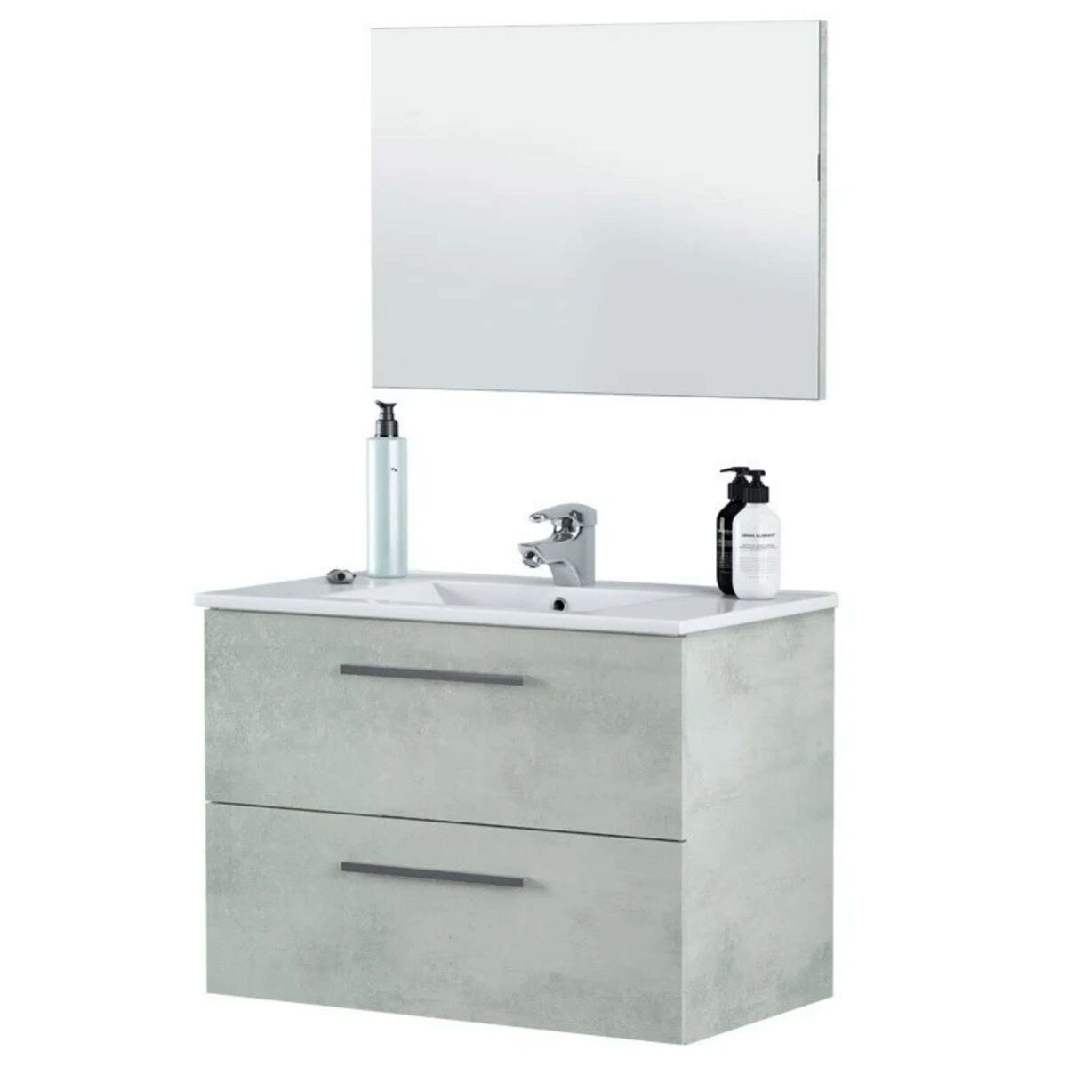 Conjunto de móveis de banheiro estilo industrial aruba com armário de banheiro com pia, coluna e espelho, suspenso, na cor cimento