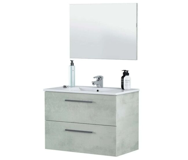 Conjunto de móveis de banheiro estilo industrial aruba com armário de banheiro com pia, coluna e espelho, suspenso, na cor cimento
