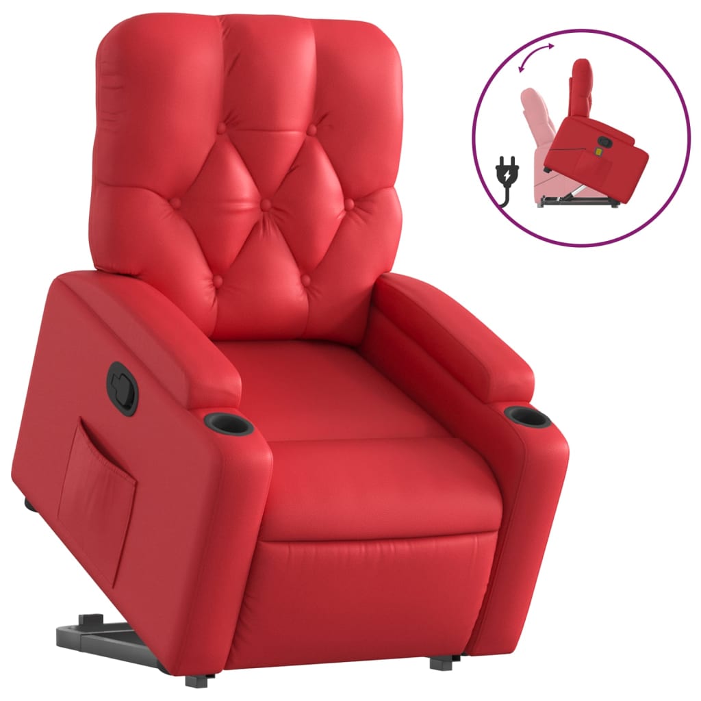 Vidaxl poltrona reclinável elevatória couro artificial vermelho