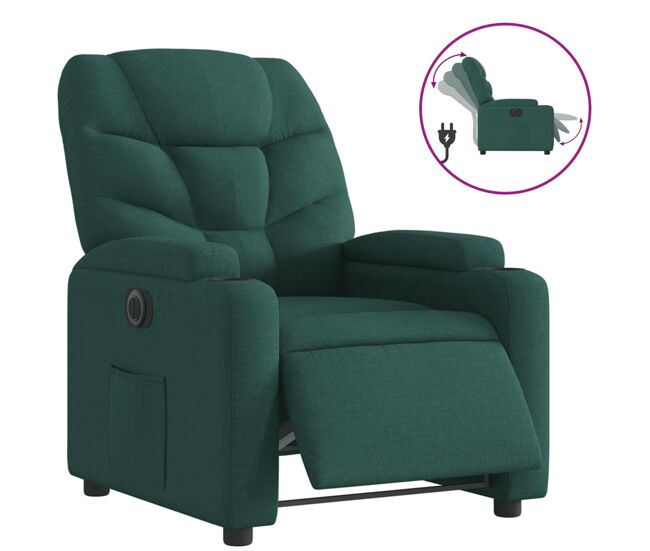 Vidaxl poltrona elétrica reclinável tecido verde-escuro