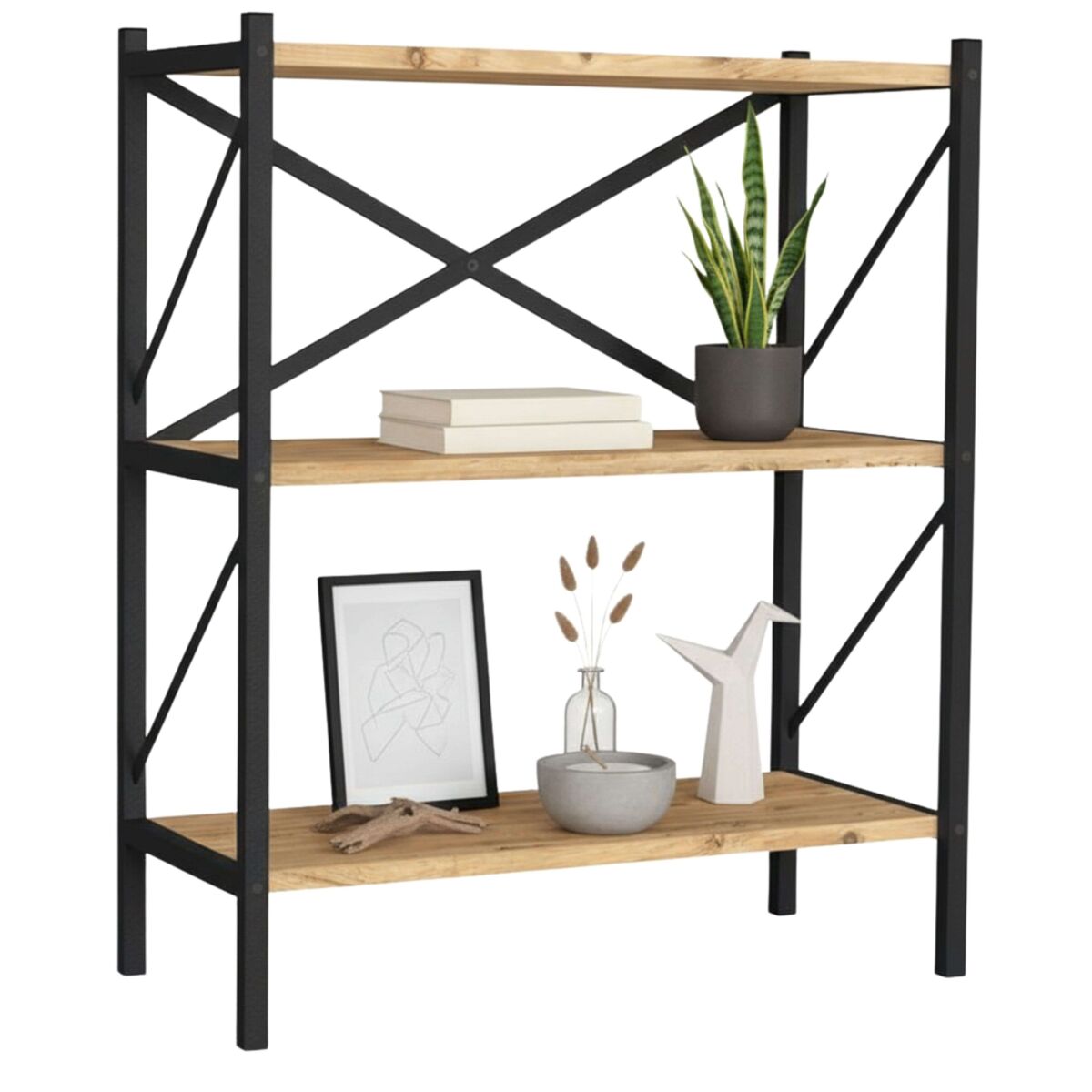 Estante para sala de estar rus com 3 prateleiras, preto e carvalho safir, 66x85x34 cm