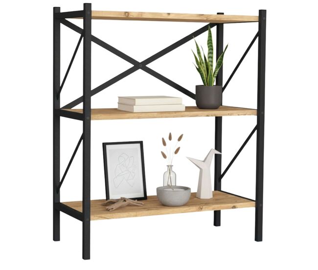Estante para sala de estar rus com 3 prateleiras, preto e carvalho safir, 66x85x34 cm