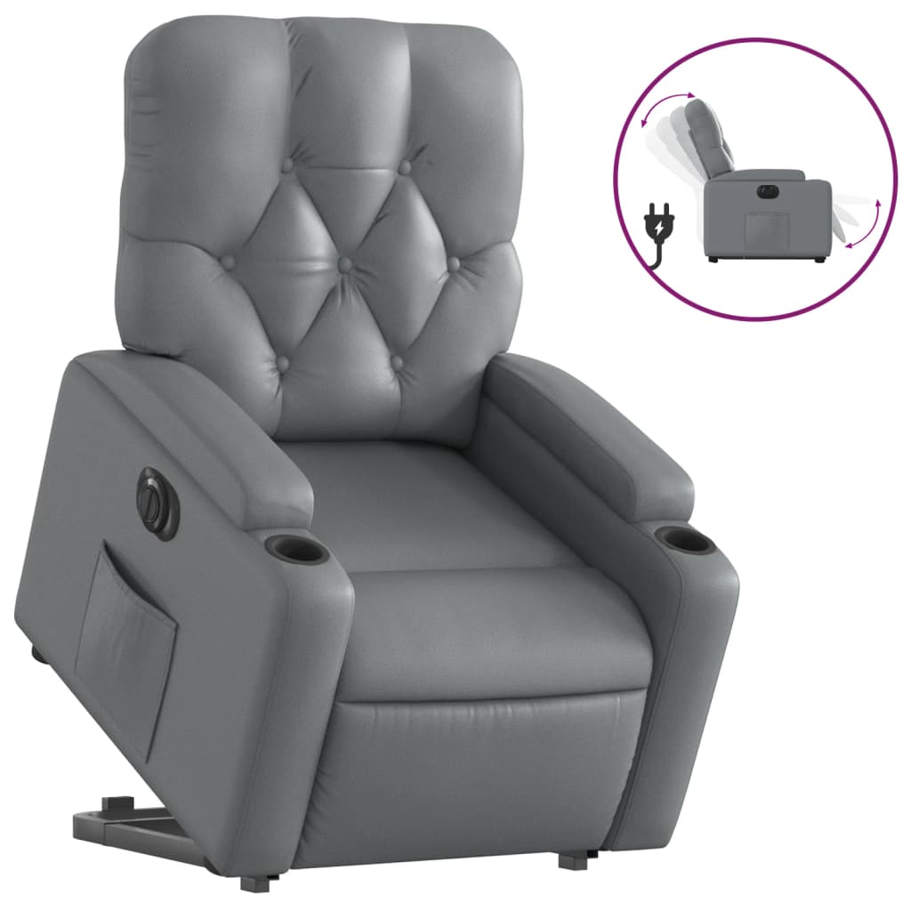 Vidaxl poltrona reclinável elevatória elétrica couro artif. cinzento