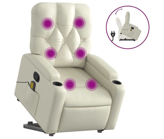 Vidaxl poltrona reclinável de massagens couro artificial cor creme