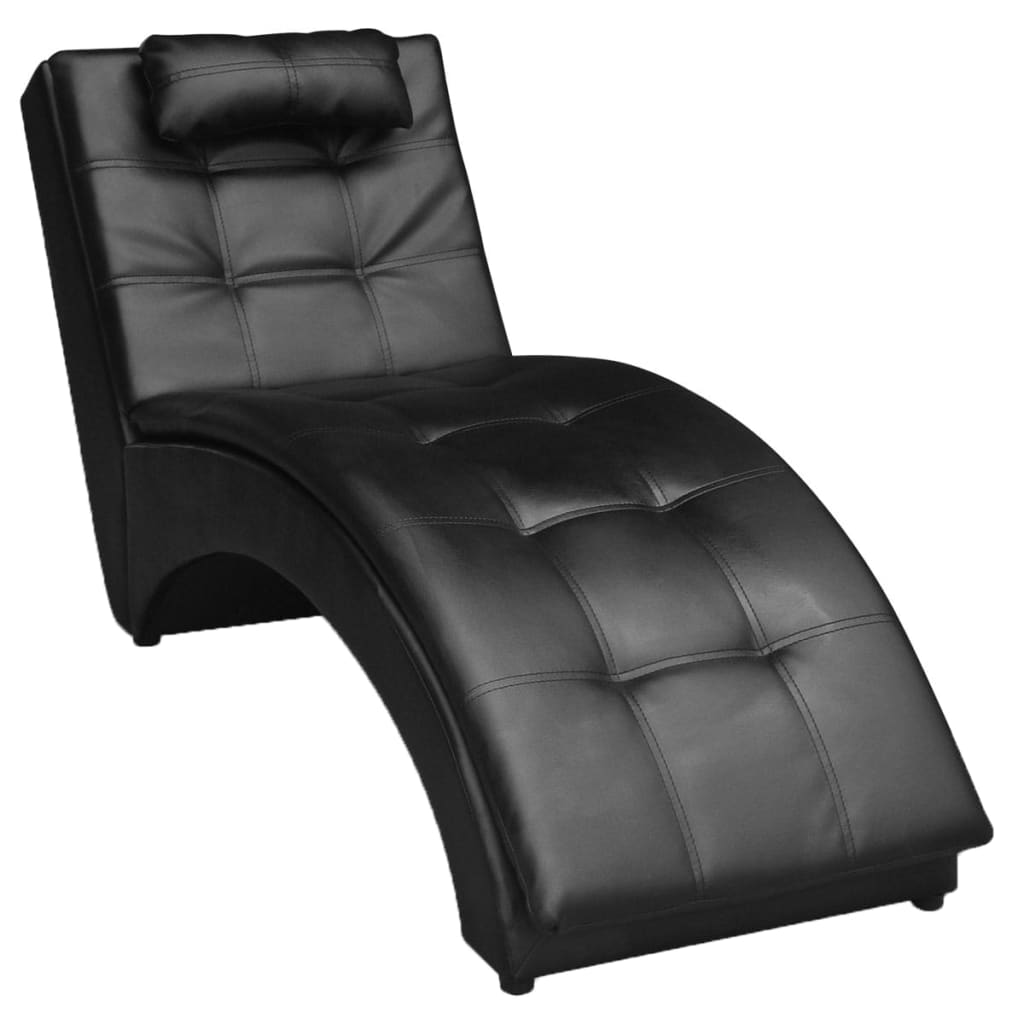 Vidaxl chaise longue com almofada couro artificial noir