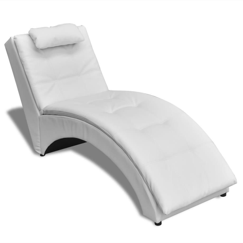 Vidaxl chaise longue com almofada couro artificial blanc