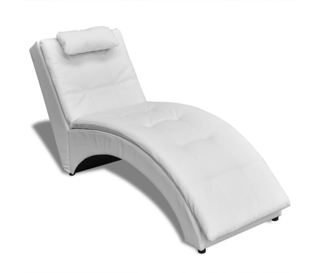 Vidaxl chaise longue com almofada couro artificial blanc