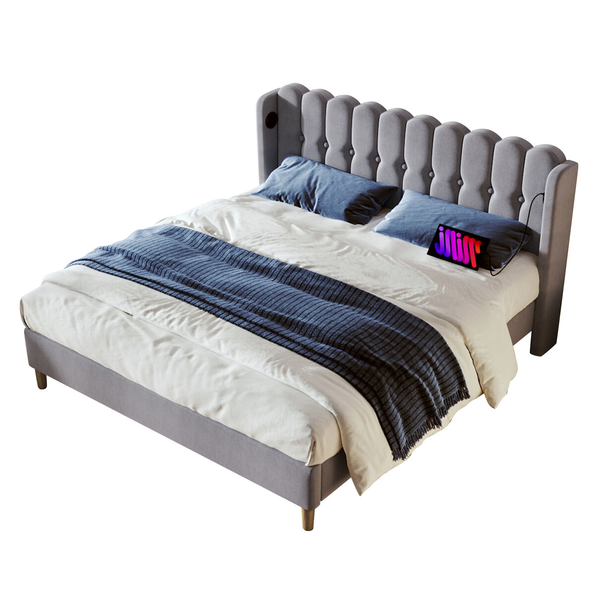 Cama juvenil,cama dupla de linho 140x200cm,cinzento