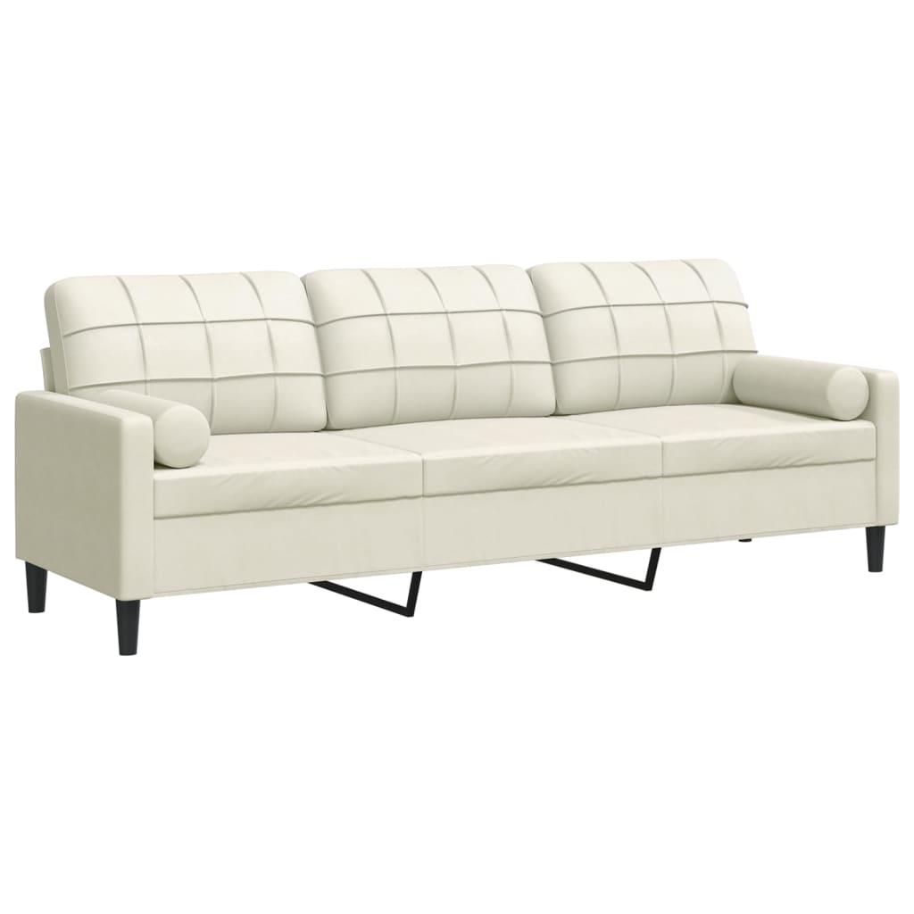 Vidaxl sofá 3 lugares c/ almofadas decorativas 210 cm veludo creme
