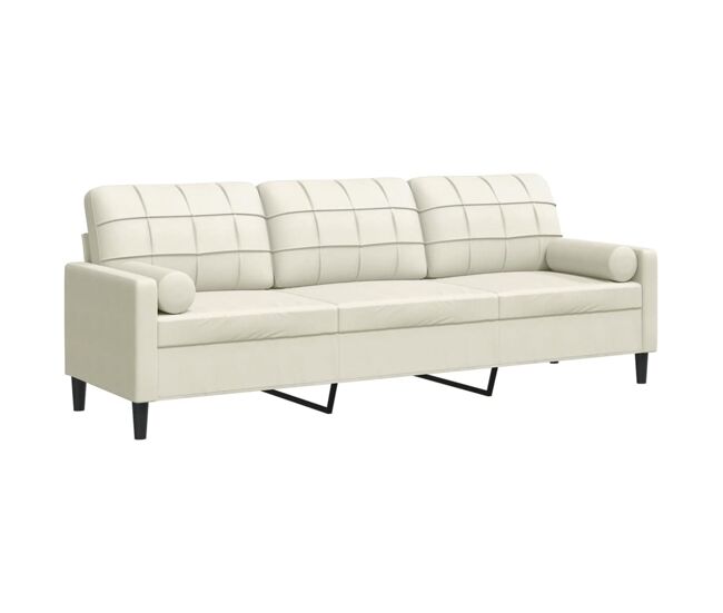 Vidaxl sofá 3 lugares c/ almofadas decorativas 210 cm veludo creme
