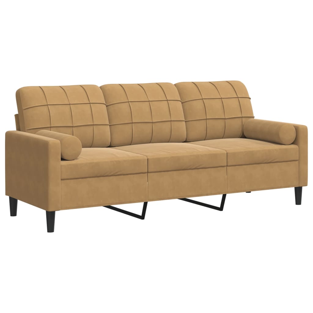 Vidaxl sofá 3 lugares c/ almofadas decorativas 180 cm veludo castanho