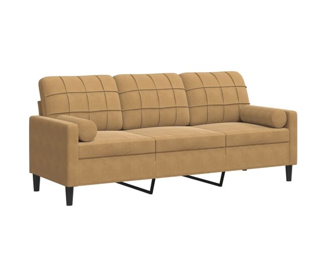 Vidaxl sofá 3 lugares c/ almofadas decorativas 180 cm veludo castanho