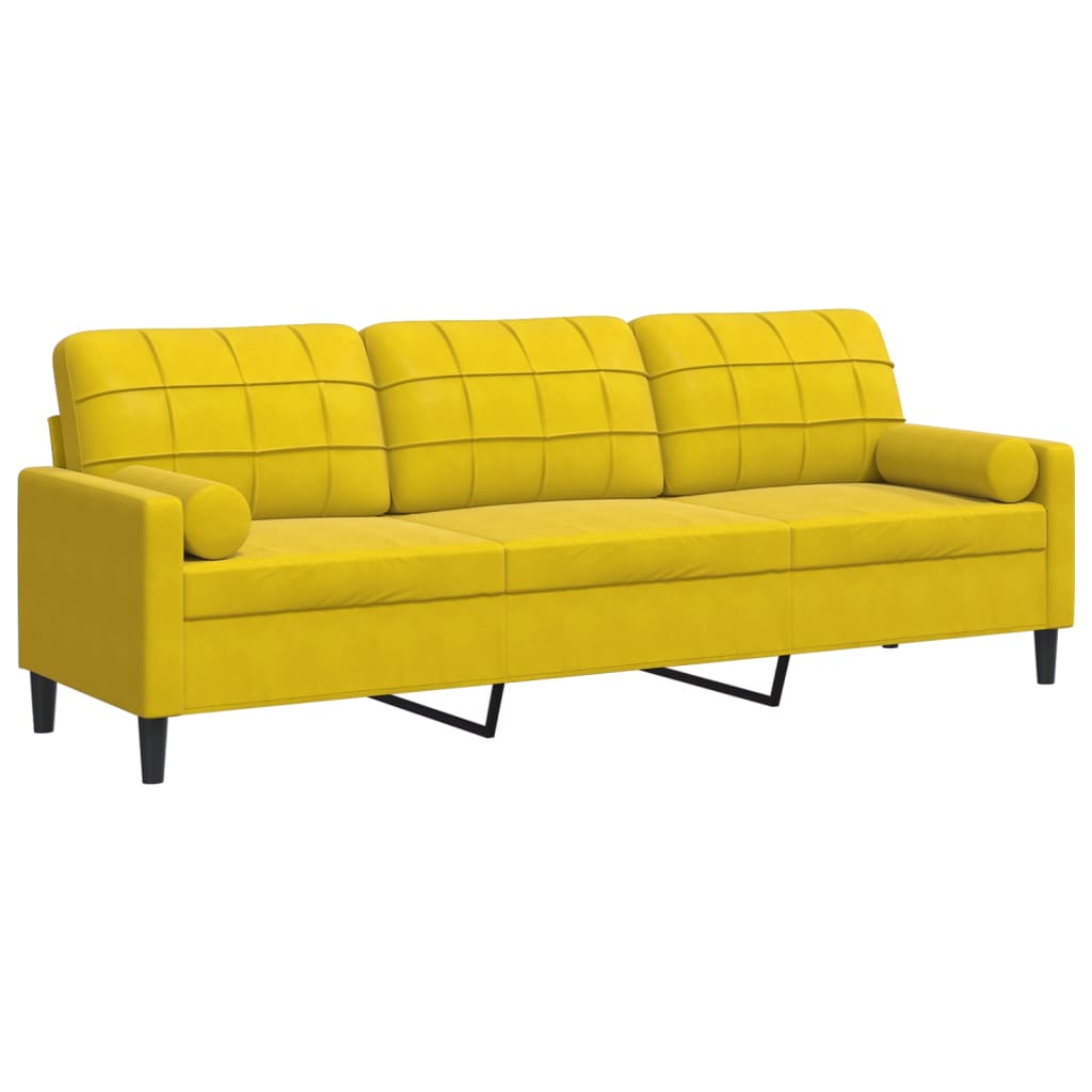 Vidaxl sofá 3 lugares c/ almofadas decorativas 210 cm veludo amarelo