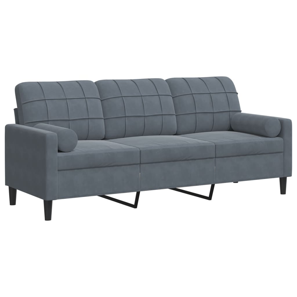 Vidaxl sofá 3 lug. c/ almofadas decorativas 180 cm veludo cinza-escuro