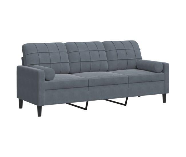 Vidaxl sofá 3 lug. c/ almofadas decorativas 180 cm veludo cinza-escuro
