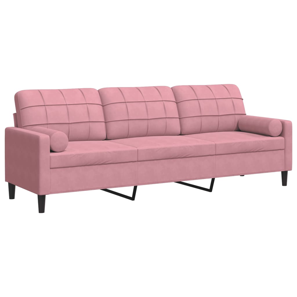 Vidaxl sofá 3 lugares c/ almofadas decorativas 210 cm veludo rosa