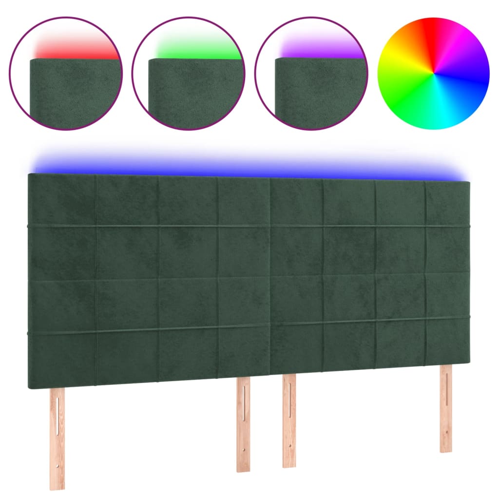 Vidaxl cabeceira de cama c/ led veludo 200x5x118/128 cm verde-escuro