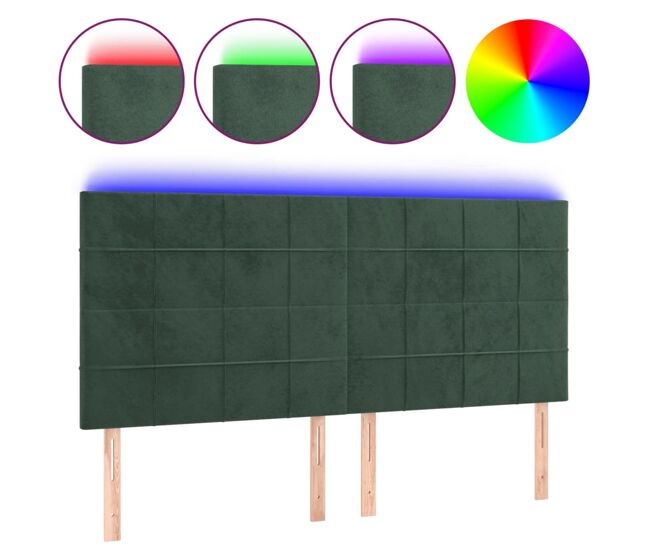 Vidaxl cabeceira de cama c/ led veludo 200x5x118/128 cm verde-escuro