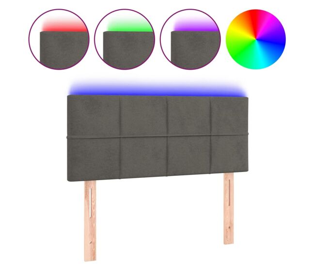 Vidaxl cabeceira de cama c/luzes led veludo 100x5x78/88cm cinza-escuro