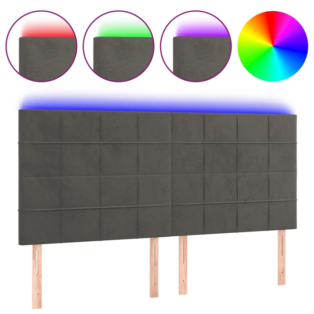 Vidaxl cabeceira de cama c/ led veludo 160x5x118/128 cm cinza-escuro